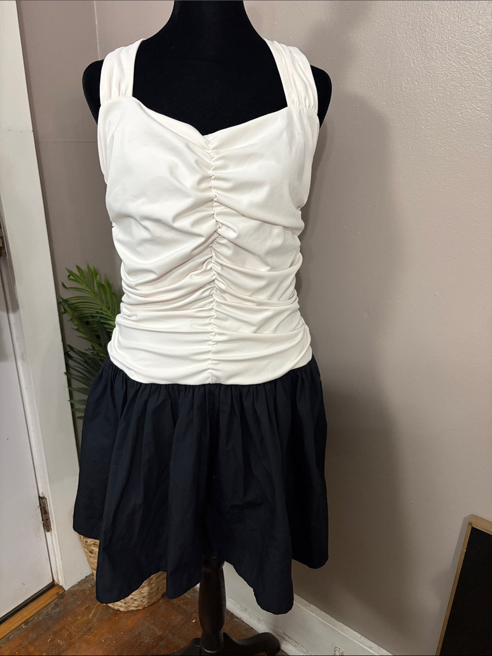NWT Anthropologie Maeve Halter Twofer Mini Dress Size M Black White